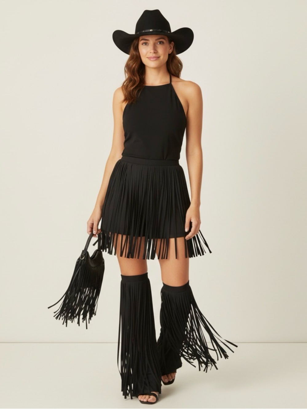 Fringe Black Legwarmers Women